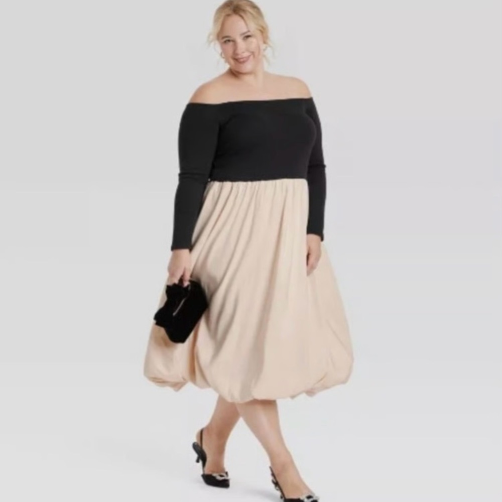 a new day Womans XL Black and Cream Off-Shoulder Dress